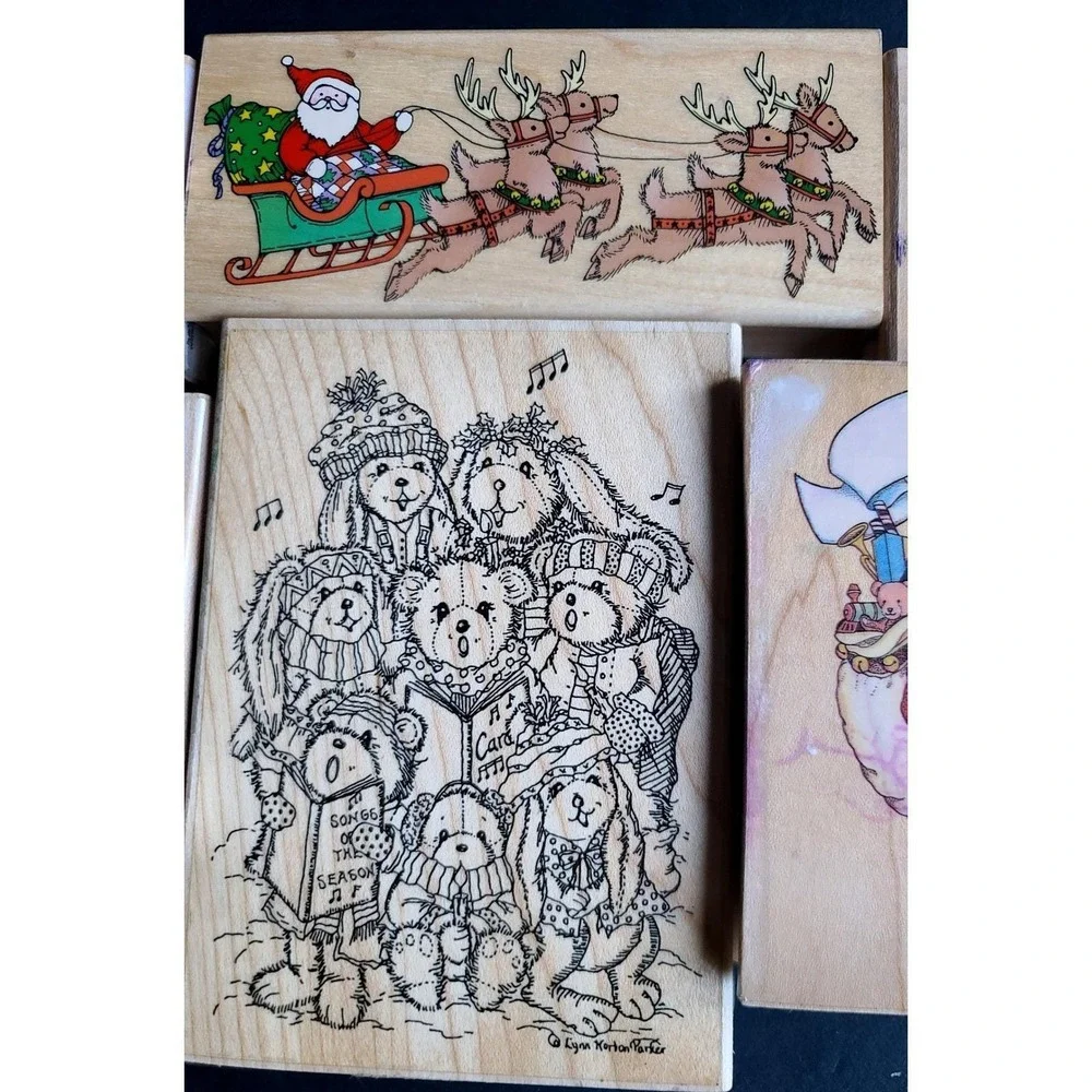 Christmas Wooden Rubber Stamps Lot of 8 for Crafts‎ or Scrapbooking